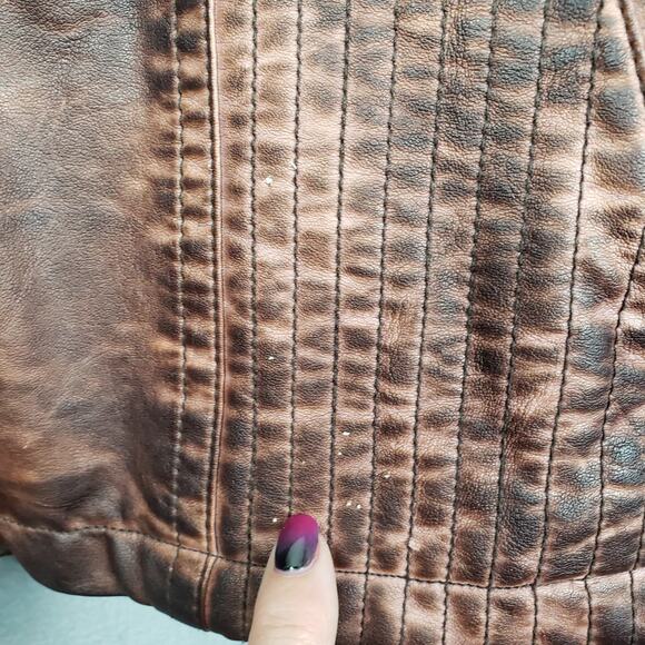 Maurices Size 4X Faux Leather Moto Jacket Brown Distressed Grunge Mad Max Rugged - Picture 8 of 15